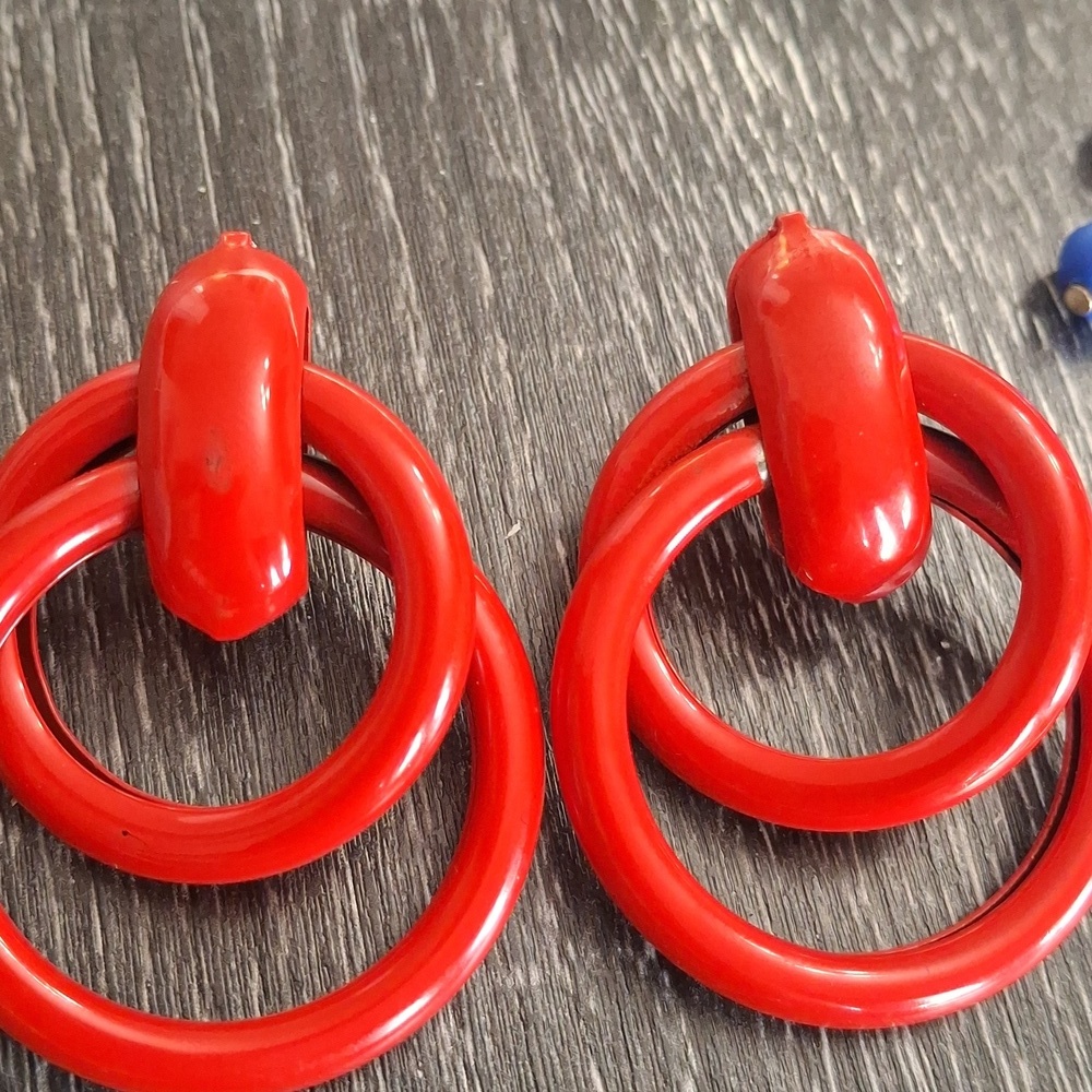 Colorful Earring Set - Red, Blue, Yellow, Teal - Picture 5 of 6